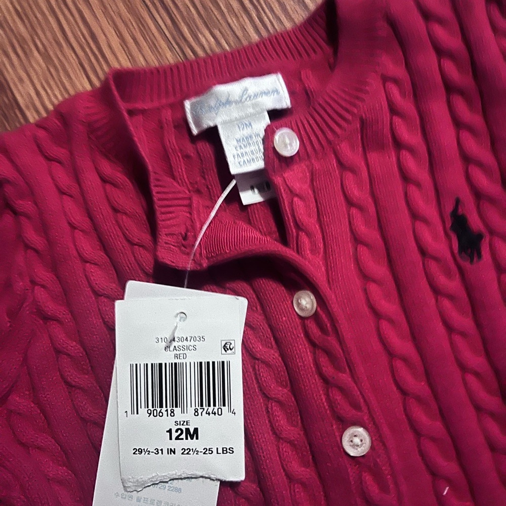Ralph Lauren Infants Red Cable Knit Cardigan